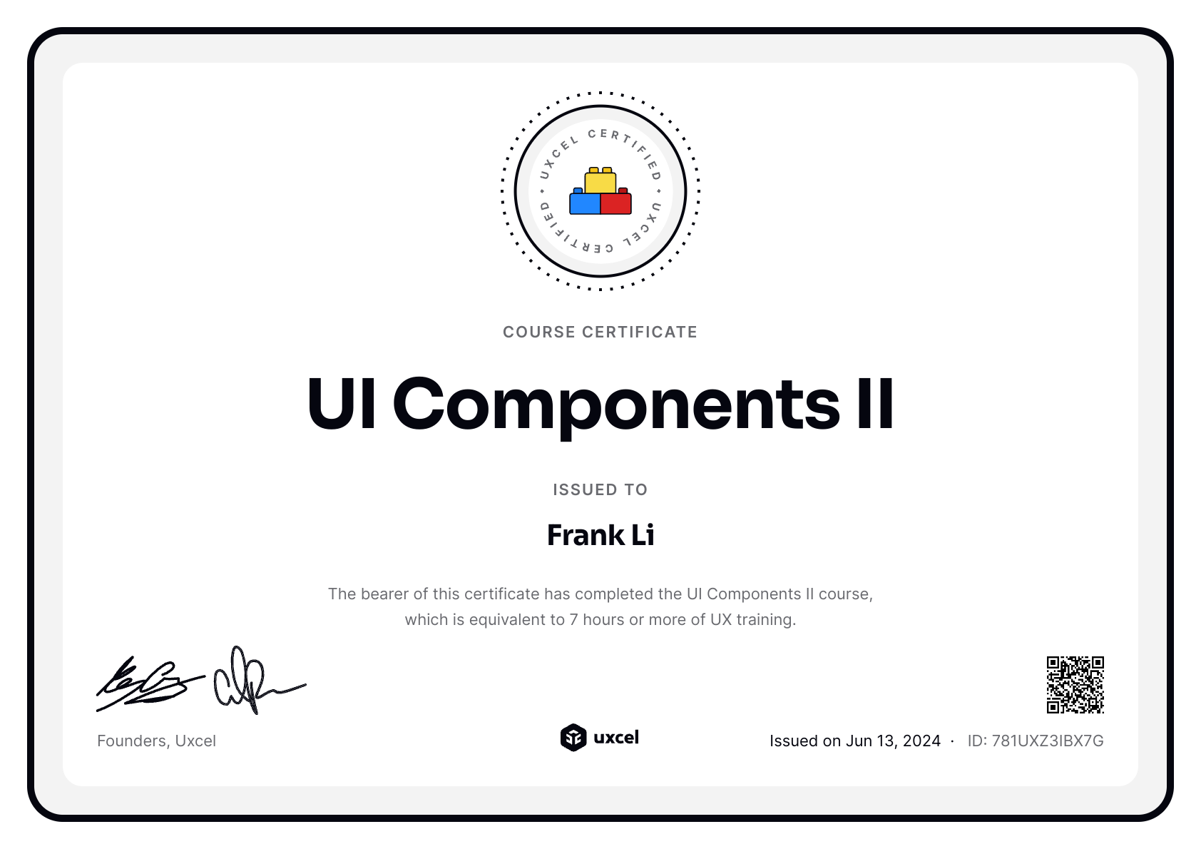 Frank Li's certificate